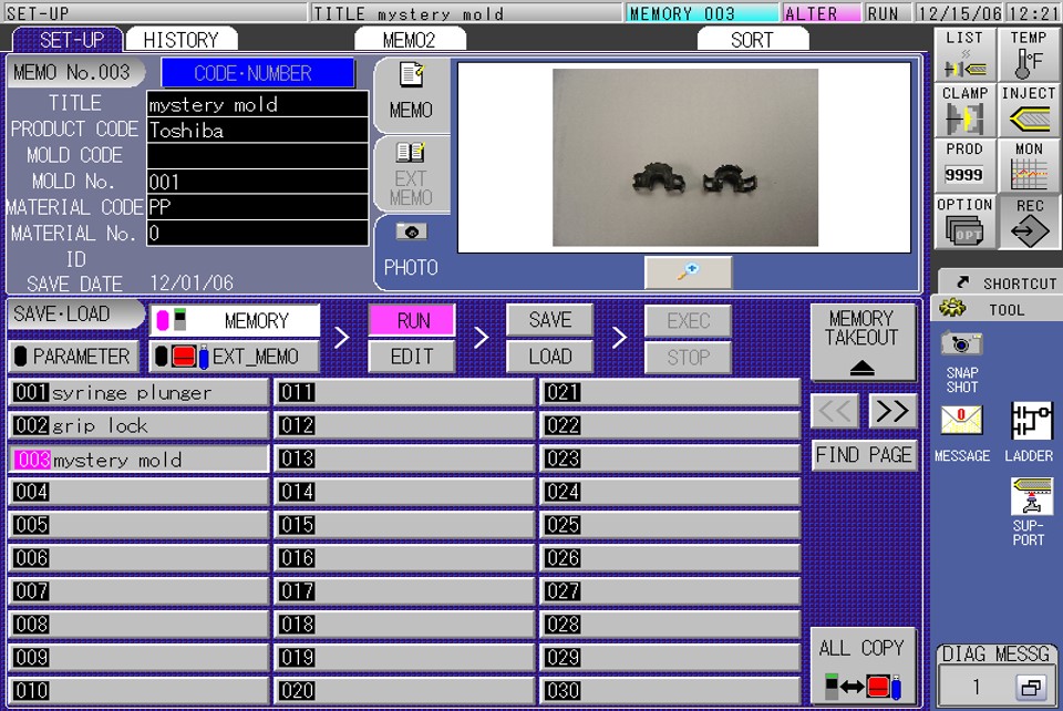 V50 Mold Set Up Memory