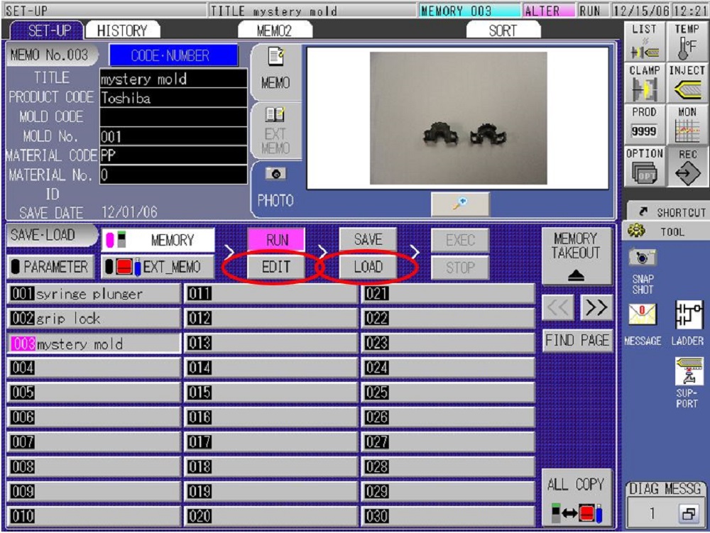V50 Mold Recipe Storage